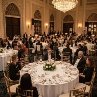 Professional corporate event setup in Dubai with stage and lighting