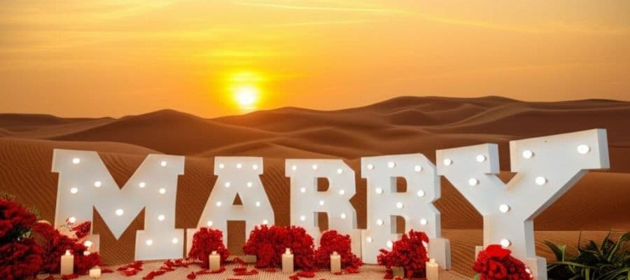 Marry Me Letters Half Desert Dubai Proposal by Proposal Dubai