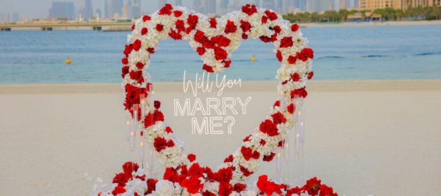 Luxury Kite Beach Proposal at Dubai Sunset by Qrated Event